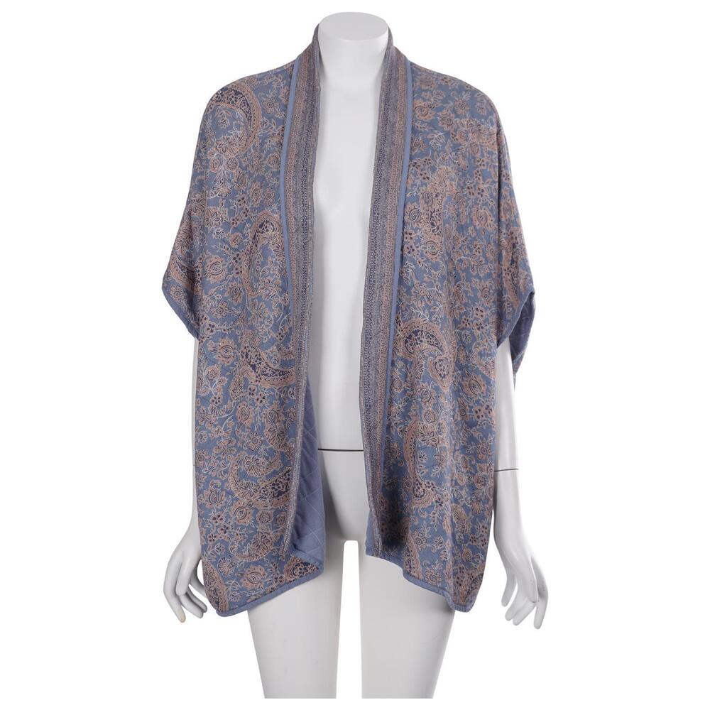 J. Jill Cardigan Size S-L Blue Brown Print Solid Quilted Reversible Open Front
